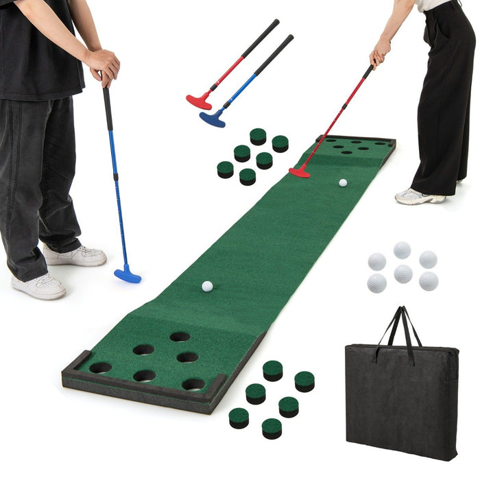 11 FT Indoor Outdoor Putting Green Mat with 2 Adjustable Putters
