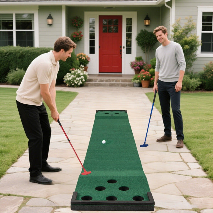 11 FT Indoor Outdoor Putting Green Mat with 2 Adjustable Putters