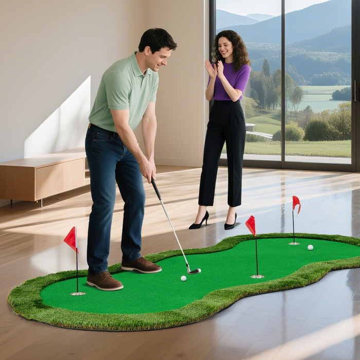 5 x 10 FT Professional Golf Practice Mat with 3 Holes and Golf Balls for Home