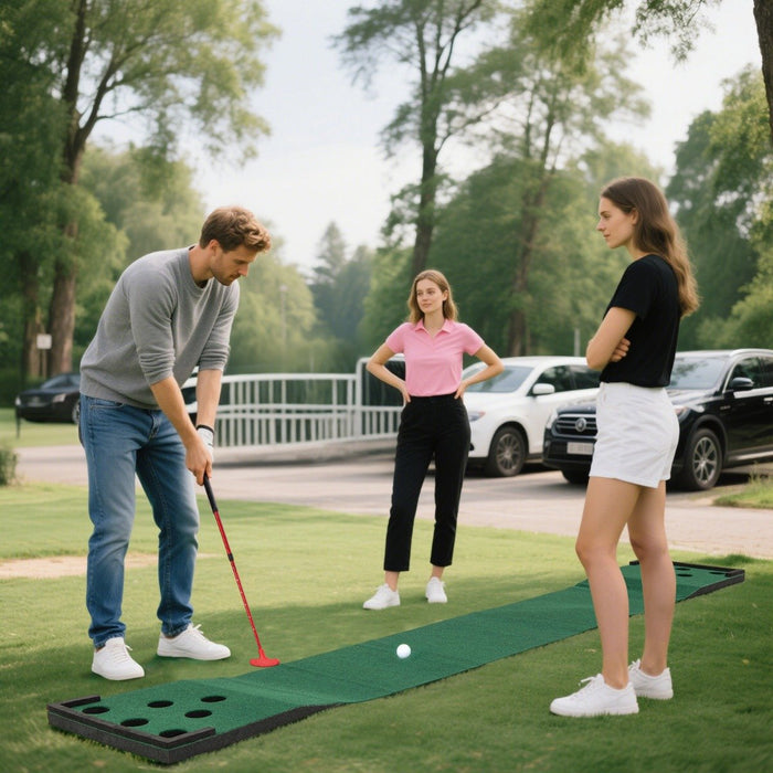 11 FT Indoor Outdoor Putting Green Mat with 2 Adjustable Putters