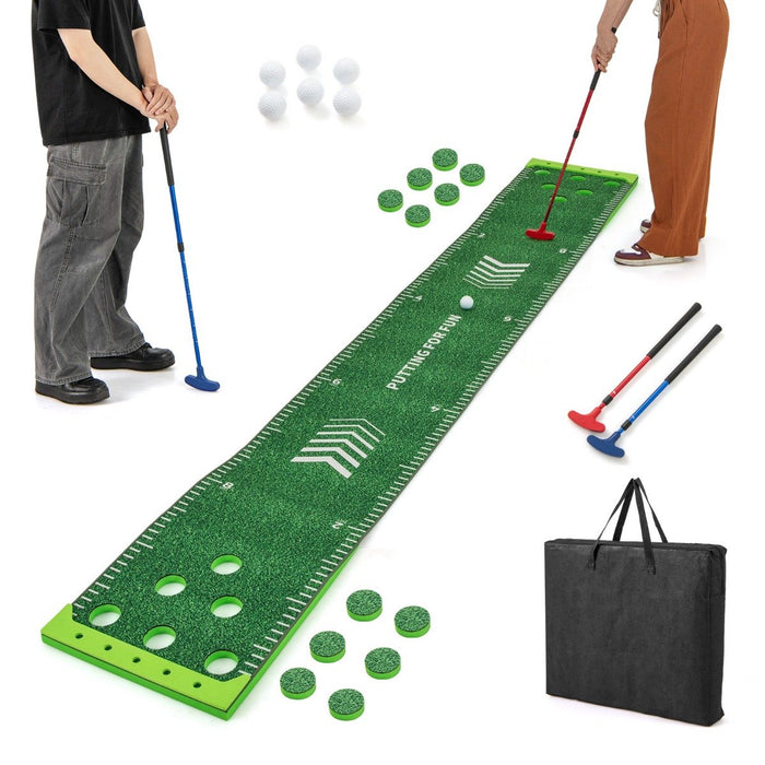 11 FT Putting Green Mat with 2 Adjustable Putters 6 Balls and 12 Hole Covers for Party