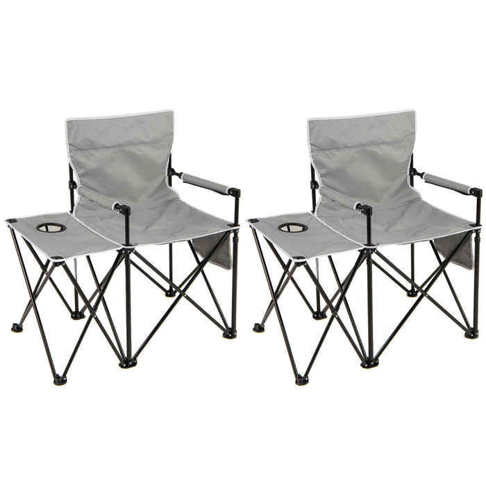 Set of 2 Oversized Camping Chair with Side Table and Storage Pockets-