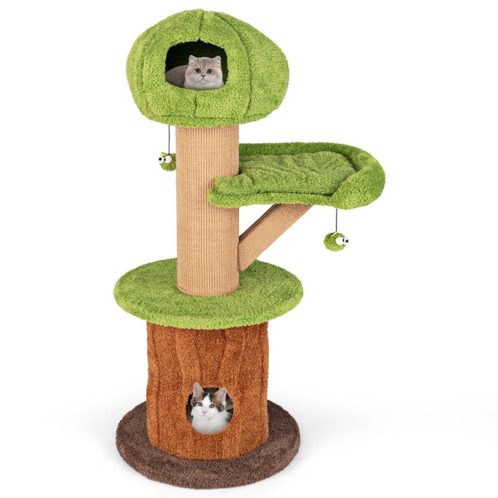 148 CM Mushroom Cat Tree with 2 Cute Condos for Indoor Cats-