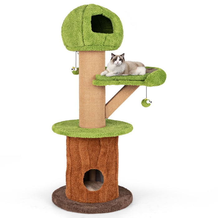 148 CM Mushroom Cat Tree with 2 Cute Condos for Indoor Cats-