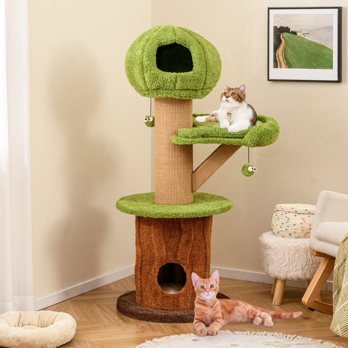 148 CM Mushroom Cat Tree with 2 Cute Condos for Indoor Cats-