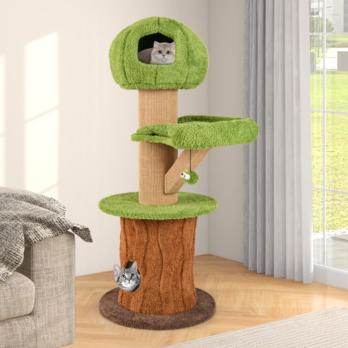 148 CM Mushroom Cat Tree with 2 Cute Condos for Indoor Cats-