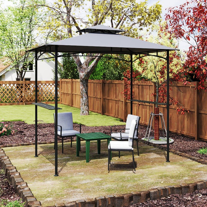 242 x 150 cm Grill Gazebo with 2 Shelves and 6 Hooks-Grey
