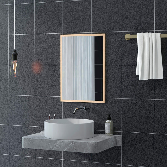 HOMCOM Wall Bathroom Mirror, 70 x 50 cm Wall-Mounted Mirror for Living Room, Bedroom, Hallway, Natural Wood