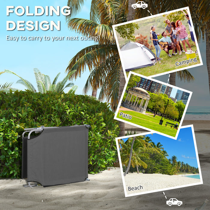 Foldable Sun Lounger Duo Pack - Adjustable 4-Level Backrest with Sun Shade Canopy, Grey - Ideal for Beach, Garden, Patio Relaxation