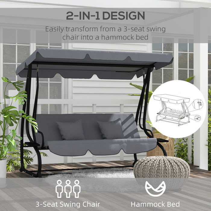 Outsunny Three-Person garden Swing Chair, with Adjustable Canopy - Dark Grey