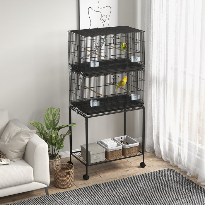 Rolling Double-stack Canary Cage - Wheeled Dual Compartment Aviary with Stand - Perfect for Canary Owners & Breeders