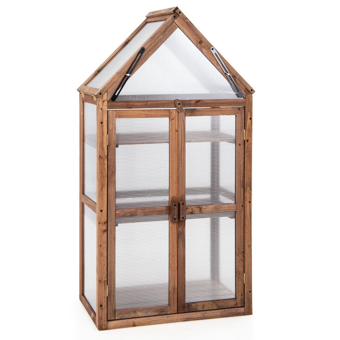 Cold Frame Mini Wooden Greenhouse with Transparent Openable Roof