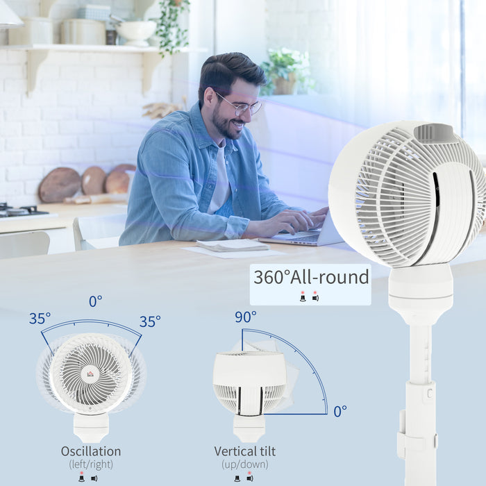 HOMCOM 9'' Air Circulator Fan 3 Speed 3 Mode, 70° Oscillation 90° Vertical Tilt, Height Adjustable, Remote Controller, for Living Room, Bedroom, Office, White