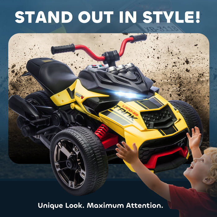 AIYAPLAY 12V Kids Electric Ride On Car with 3 Wheeler, MP3 Player, Horn, 2 Speeds, LED Lights for Boys & Girls Ages 3-8, Yellow