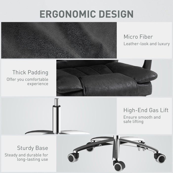 Ergonomic Microfiber Home Office Chair with Reclining Backrest - Armrests and Swivel Casters - Comfortable Desk Chair with Footrest for Long Working Hours