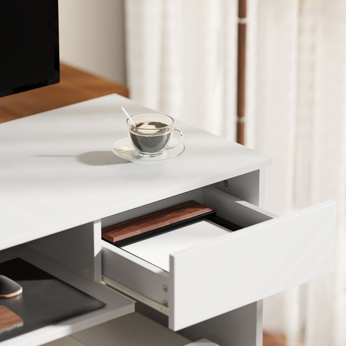 HOMCOM Compact Computer Desk with Keyboard Tray, Home Office Desk with Drawer for Bedroom Study, White