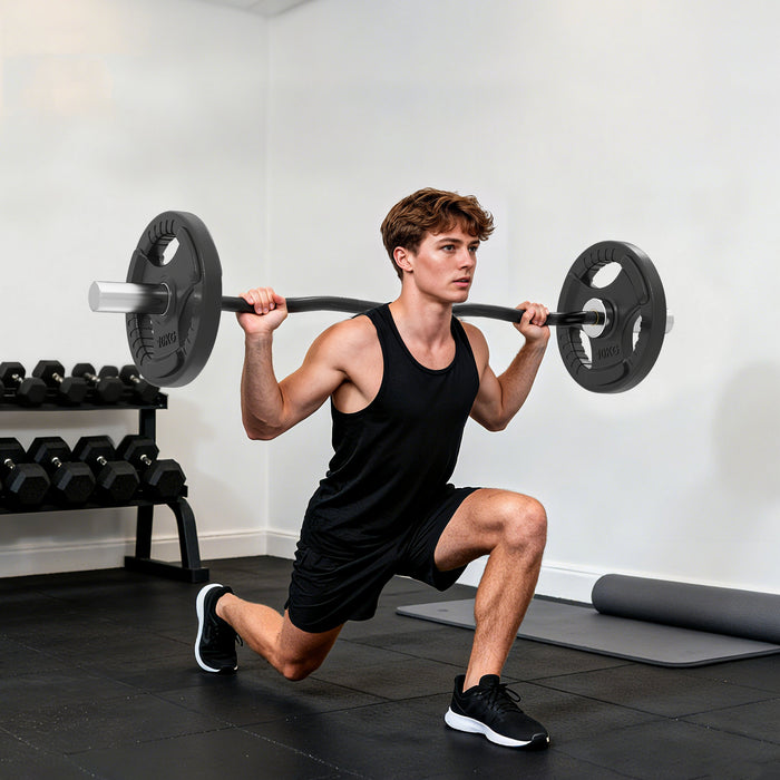 SPORTNOW 4ft Olympic EZ Curl Bar, Barbell Bar for 2" Weight Plates with Non-Slip Hand Grip 120cm