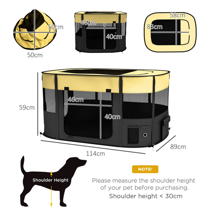 Foldable Canine Playpen - Portable Indoor/Outdoor Pet Enclosure with Carrying Bag, Yellow - Ideal for Puppy Playtime and Safety