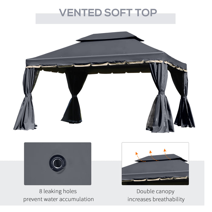 Outsunny 3 x 4m Aluminium Garden Gazebo, Marquee Canopy Shelter Pavilion Party Tent with Nets and Curtains for Garden and Deck, Black
