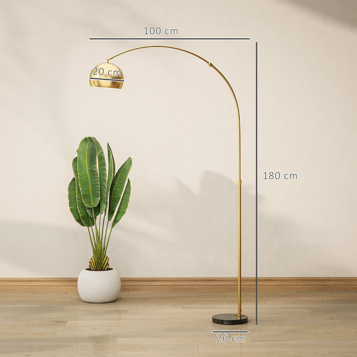 HOMCOM 180cm Arc Floor Lamp for Living Room, Home Offices, Bedrooms, Modern Standing Lamp with Foot Switch, Faux Black Marble Base and Black Bell Shade, Gold Tone