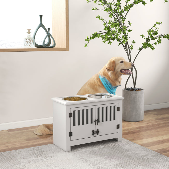 Elevated Pet Feeder Station with Food & Water Bowls - Built-in Storage for Convenience - Ideal for Large Dog Breeds, White Finish