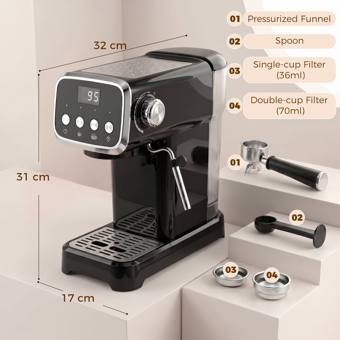 HOMCOM Espresso Machine, 20-Bar Cappuccino Coffee Maker with Frother Wand, 1.2 L Water Tank, Black