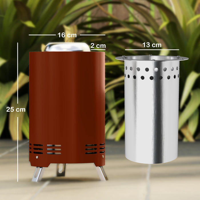 Outsunny Smokeless Fire Pit, 16 x 16 cm Stainless Steel Portable Wood Burning Firepit with Poker for Garden Camping Bonfire Party, Red