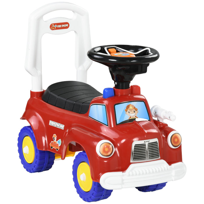 Kids' Ride-On Fire Truck with Foot-to-Floor Power - Interactive Steering Wheel, Music/Light Features, Under-Seat Storage - Perfect for Toddlers Aged 1.5-3 Years, Vibrant Red