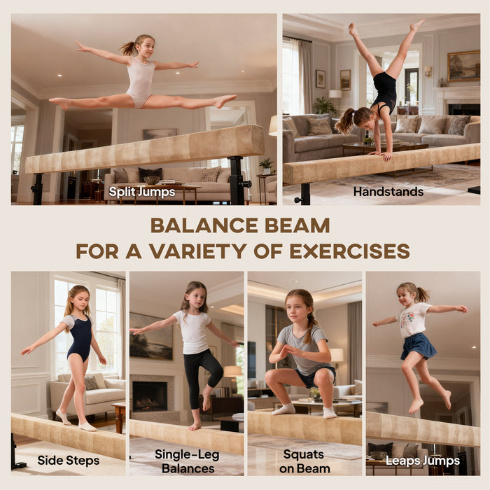 HOMCOM 7.5ft Adjustable Balance Beam, Gymnastics Beam with Wheels, Gymnastics Equipment for 6+ Years Old Training