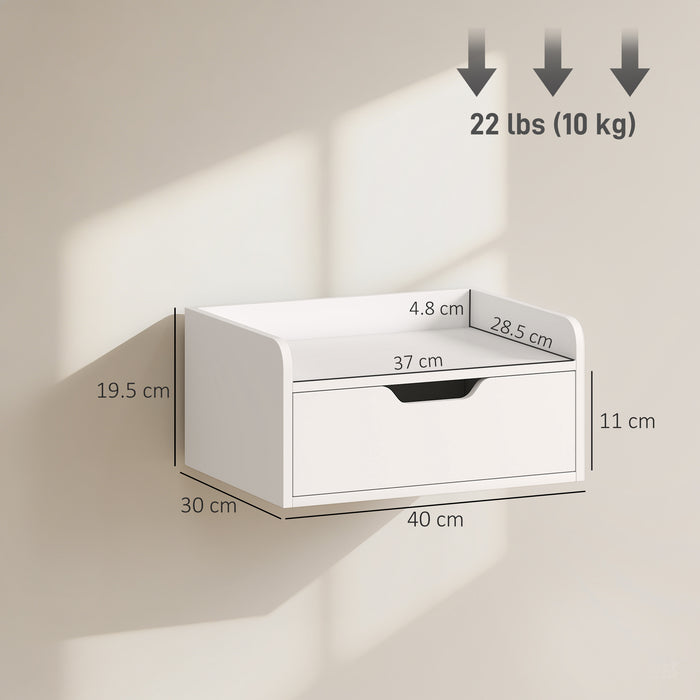 HOMCOM Floating Nightstands Set of 2, Wall Mounted Bedside Table with Drawer for Bedroom, White
