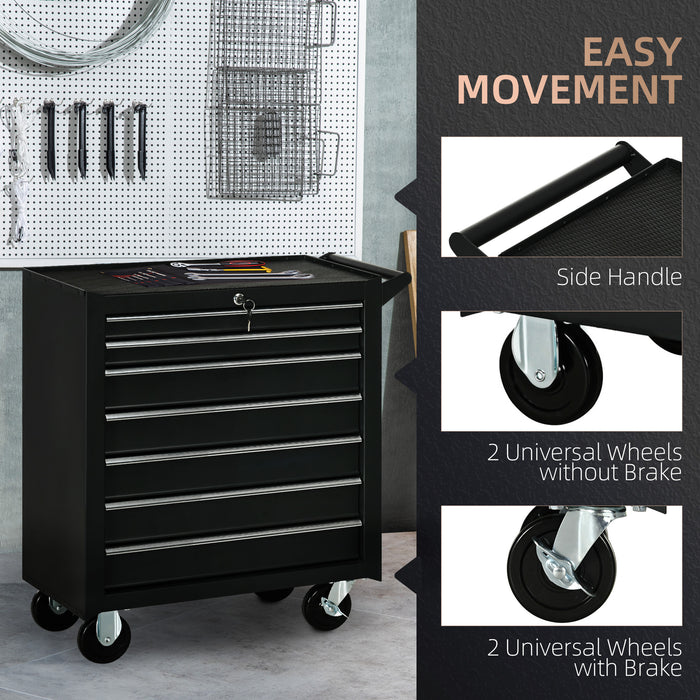 Aosom UK Rolling Tool Chest - 7-Drawer Storage Cabinet on Wheels for Garage/Workshop, Matte Black - Mobile Organization Solution for DIY Enthusiasts and Professionals