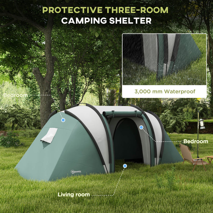 2-Bedroom Camping Tent with Spacious Living Area - 3000mm Waterproof Shelter Perfect for Families - Ideal for Fishing, Hiking, and Festivals in Dark Green
