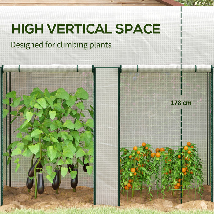 Outsunny Walk-In Greenhouse with Zipped Roll Up Doors, Small Greenhouse with Plastic Cover and Arched Top for Tomatos, Flowers, Vegetables and Herbs, 200 x 100 x 178cm, White