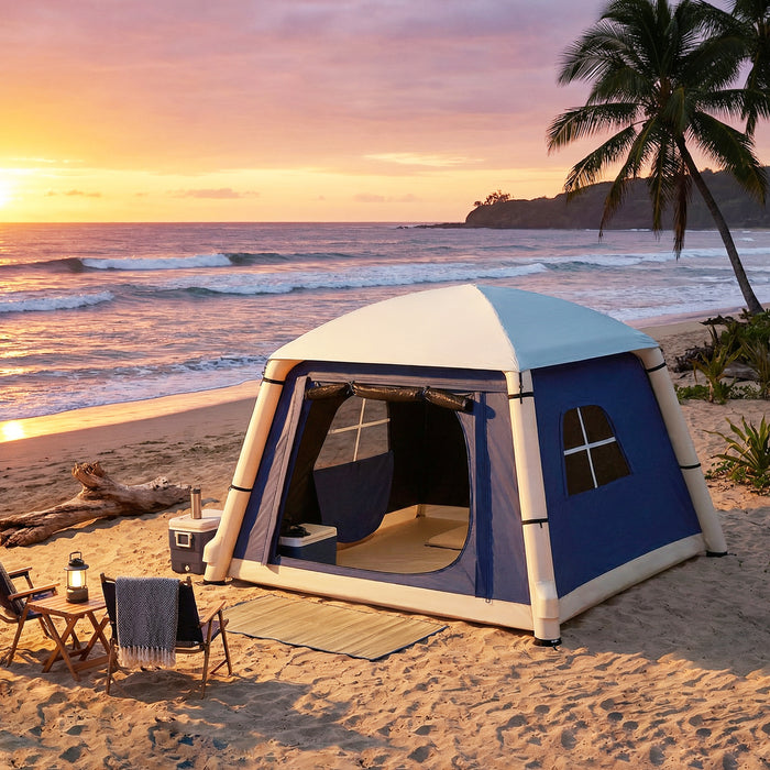 Outsunny Inflatable Camping Tent w/ Hand Pump, Easy Setup 1/2 Person Blow Up Tent, Dark Blue