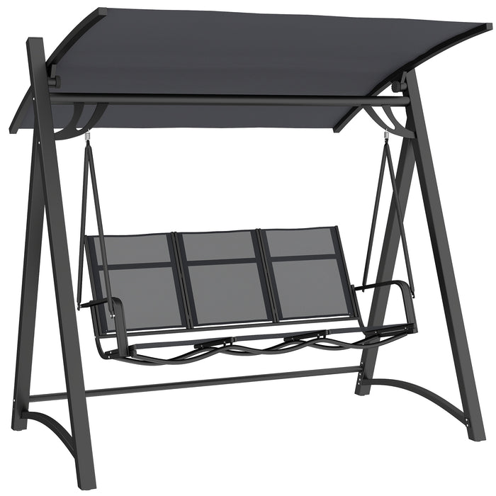 Outsunny 3 Seater Swing Chair, Garden Swing Bench with Adjustable Tilting Canopy, Breathable Mesh Seat 360 kg Capacity, Grey