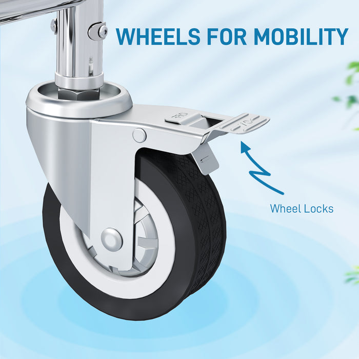 HOMCOM Rolling Shower Wheelchair for Seniors, Bedside Commode Chair with Locking Wheels, Seat, Backrest, Arms, Grey