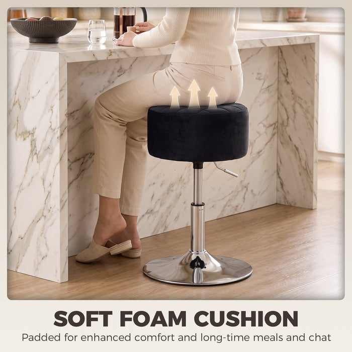 HOMCOM Bar Stool Adjustable Swivel Chair Velvet-Feel Seat 1 Piece, Black
