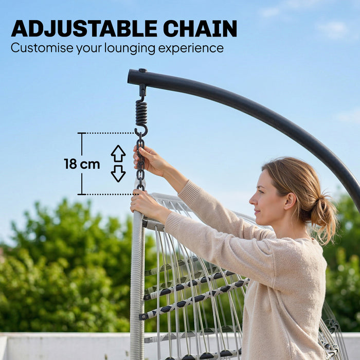 Outsunny Hanging Egg Chair, Indoor Outdoor Hammock Swing Chair with Stand, Safety Strap, Foldable Basket, Light Grey