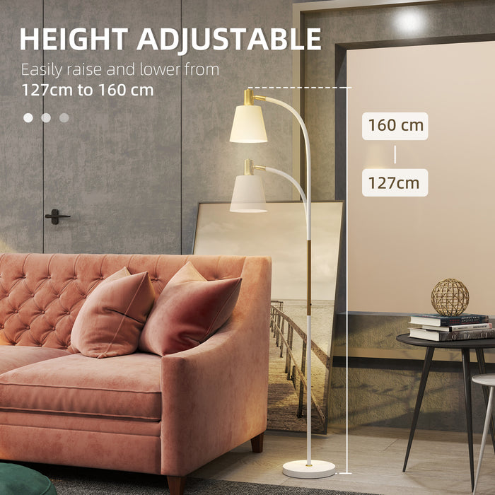 HOMCOM Floor Lamp for Living Room, Spotlight Reading Standing Lamp with Adjustable Height, Rocker on/off Switch, Indoor Task Lighting for Bedroom, Office,  White (Bulb not Included)