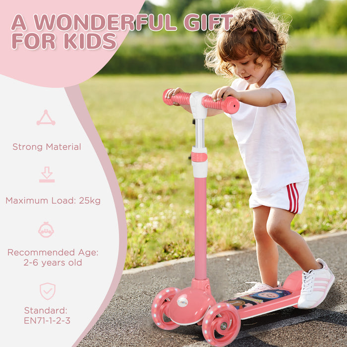 3-Wheel Adjustable Height Kids Scooter for Ages 2-6 - LED Light-Up Wheels, Comfort TPE Handlebar, Vibrant Pink - Ideal First Scooter for Toddlers and Young Children