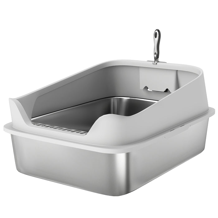 PawHut XXL Stainless Steel Cat Litter Box with High Sides, Metal Scoop, 70 x 50 x 30 cm