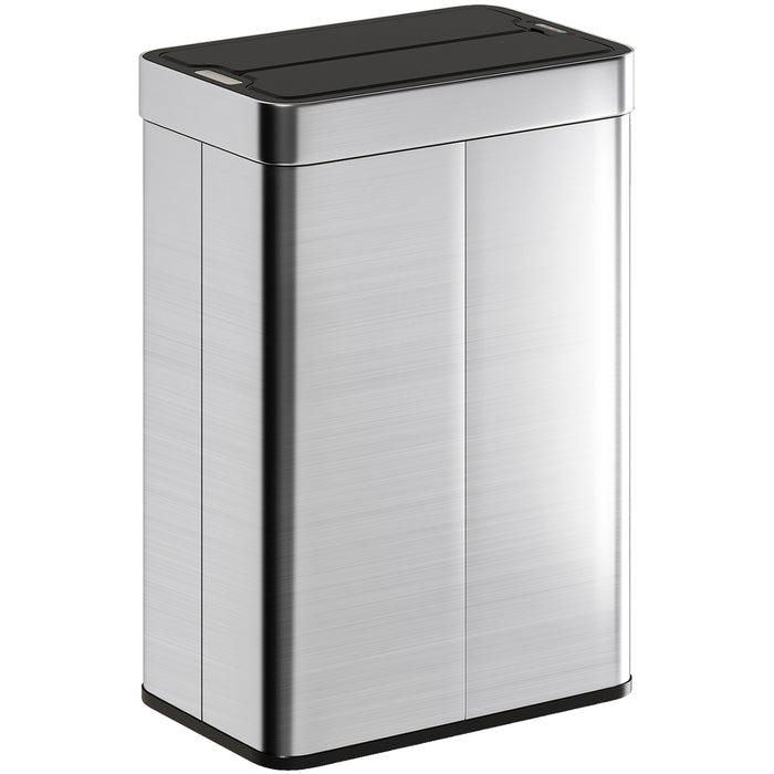 HOMCOM 55L Sensor Bin, Large Automatic Touchless Rubbish Bin with Soft-Close Lid, Silver Tone