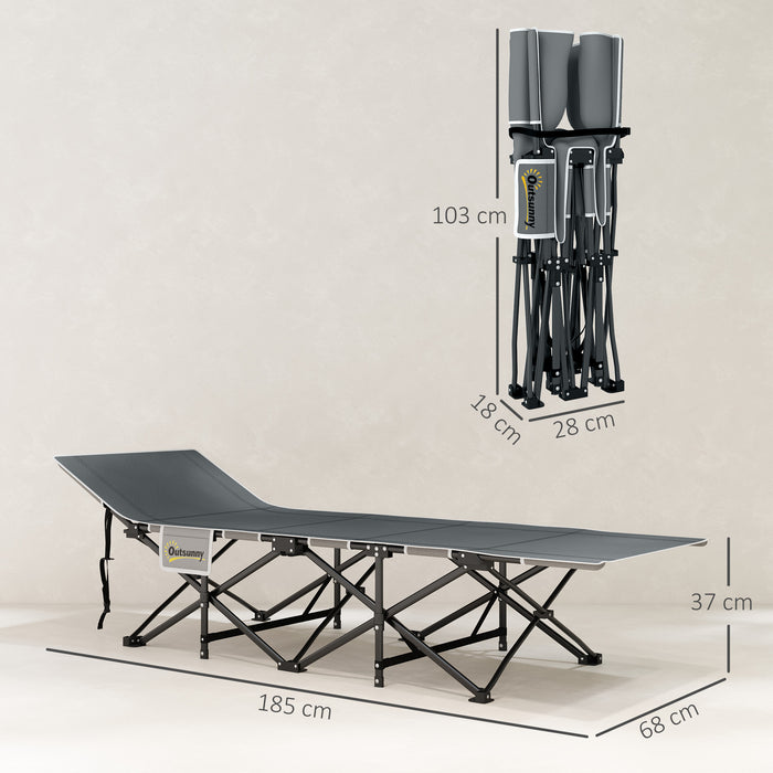 Outsunny 68cm Wide Folding Bed, Camping Cot for Adults with Mattress, Carry Bag, Storage Pocket, Max Load 150kg, Light Grey