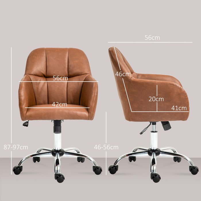 HOMCOM Computer Desk Chair, PU Leather Swivel Office Chair, Makeup Vanity Chair with Height Adjustable, Wheels, for Home Study Bedroom, Brown | Aosom UK