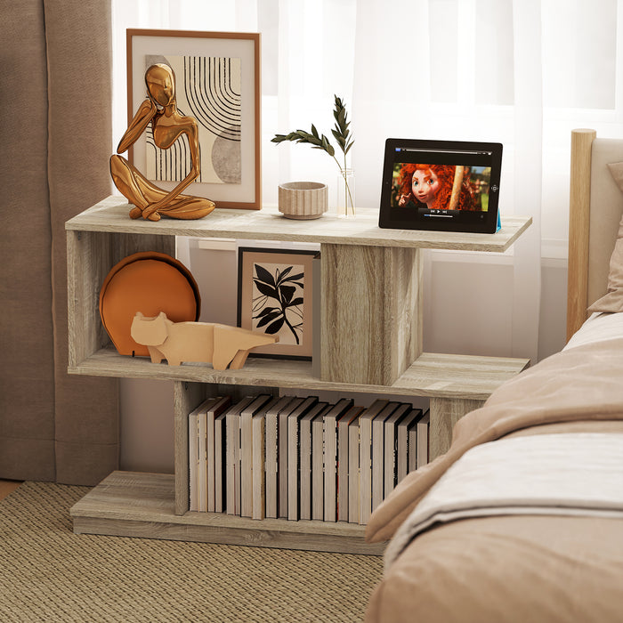 HOMCOM S-Shaped Side Table - Natural Wood Finish