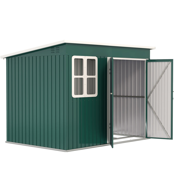 Outsunny 8.5 x 6ft Storage Shed Galvanised Steel Garden Shed, Metal Shed with Foundation Kit, Window, Lockable Wide Doors and Air Vents for Outdoor Patio, Green