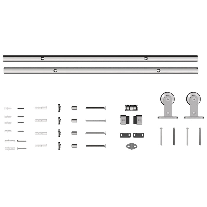 HOMCOM Sliding Door Hardware Kit Heavy Duty 304 Stainless Steel 152 cm Wide Door Silver Tone