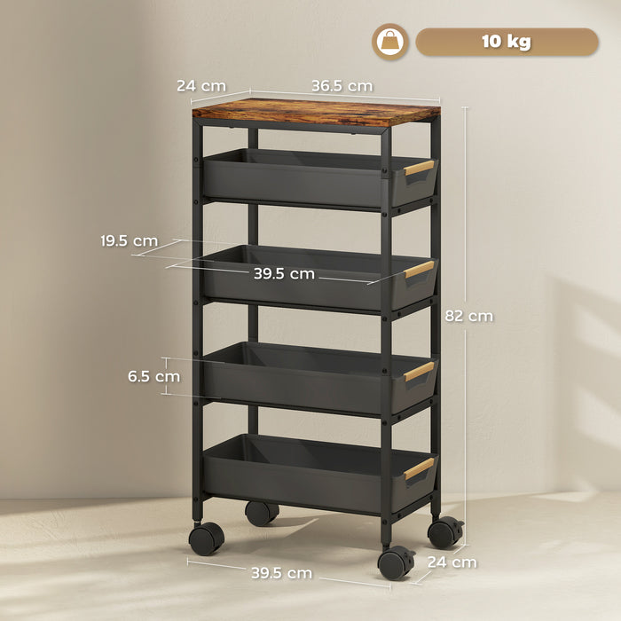 HOMCOM 5-Tier Storage Trolley on Wheels - Black