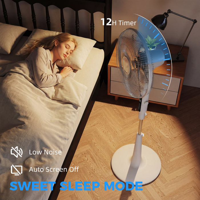 HOMCOM Three Mode Pedestal Fan, with Insect Repellant Box and LED Panel - White