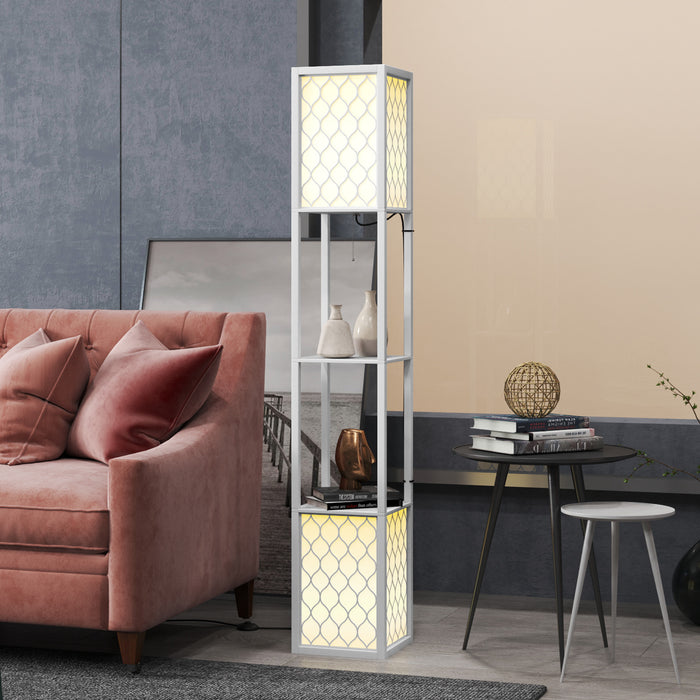 HOMCOM Floor Lamp with Shelves, Dual Light, Modern Tall Standing Lamps, with Pull Chain Switch (Bulb not Included), White
